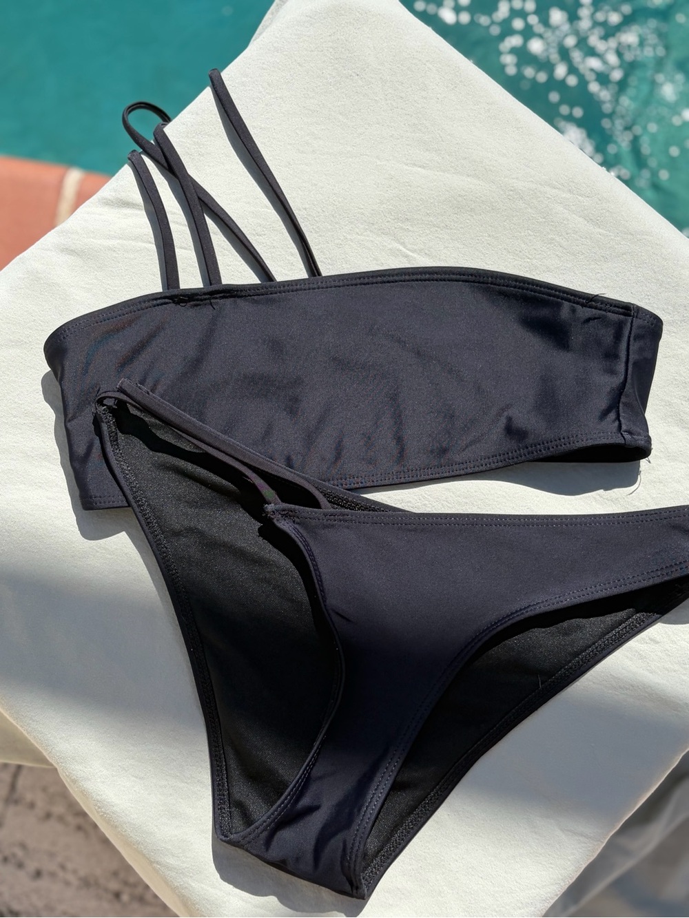 Black Bikini Set Small Strappy Bandeau Two Piece Swimsuit Minimalist Swimwear